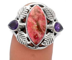 Southwest Design - Pink Thulite and Amethyst Ring size-9 SDR226180 R-1303, 8x16 mm