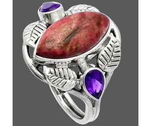 Southwest Design - Pink Thulite and Amethyst Ring size-9 SDR226180 R-1303, 8x16 mm