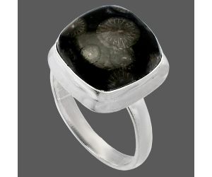 Black Flower Fossil Coral Ring size-8 SDR226302 R-1007, 13x13 mm