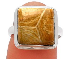 Flower Fossil Coral Ring size-7 SDR226333 R-1007, 12x12 mm