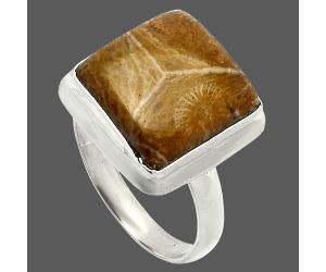Flower Fossil Coral Ring size-7 SDR226333 R-1007, 12x12 mm