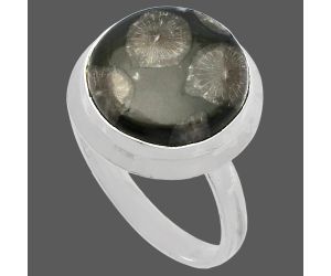 Black Flower Fossil Coral Ring size-9 SDR226364 R-1007, 14x14 mm
