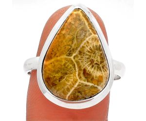 Flower Fossil Coral Ring size-10 SDR226381 R-1007, 14x19 mm