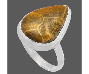 Flower Fossil Coral Ring size-10 SDR226381 R-1007, 14x19 mm