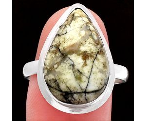 Authentic White Buffalo Turquoise Nevada Ring size-10 SDR226433 R-1007, 13x19 mm