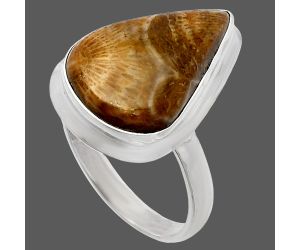 Flower Fossil Coral Ring size-8 SDR226448 R-1007, 13x18 mm