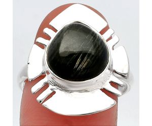 Silver Leaf Obsidian Ring size-8.5 SDR226491 R-1240, 11x11 mm