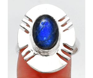 Blue Fire Labradorite Ring size-8.5 SDR226493 R-1240, 8x11 mm