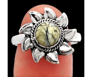 Sun - Authentic White Buffalo Turquoise Nevada Ring size-9 SDR226551 R-1617, 7x7 mm