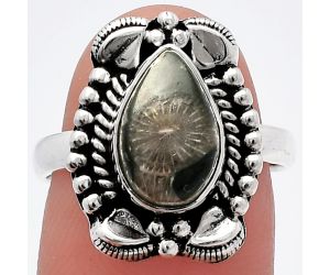 Black Flower Fossil Coral Ring size-8 SDR226670 R-1598, 7x11 mm