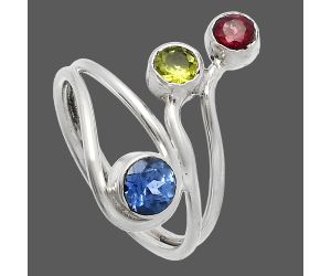 Iolite, Peridot & Garnet Ring size-8 SDR226805 R-1390, 5x5 mm