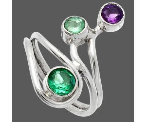 Lab Created Emerald, Sky Blue Topaz & Amethyst Ring size-5.5 SDR226820 R-1390, 5x5 mm