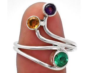 Lab Created Emerald, Citrine & Amethyst Ring size-8.5 SDR226846 R-1390, 5x5 mm