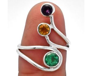 Lab Created Emerald, Citrine & Amethyst Ring size-6.5 SDR226848 R-1390, 5x5 mm