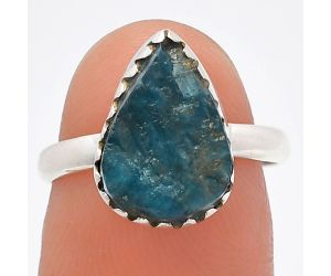 Neon Blue Apatite Rough Ring size-7 SDR227251 R-1210, 9x13 mm