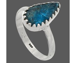 Neon Blue Apatite Rough Ring size-7.5 SDR227253 R-1210, 7x13 mm