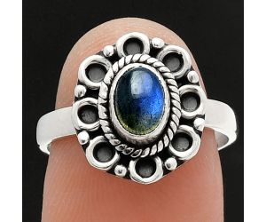 Blue Fire Labradorite Ring size-7.5 SDR227318 R-1256, 5x7 mm