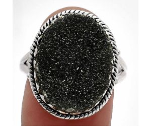 Black Druzy Ring size-9 SDR227414 R-1474, 14x19 mm