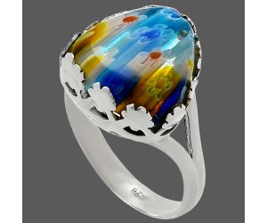 Millefiori Murano Glass Ring size-9.5 SDR227677 R-1576, 14x15 mm