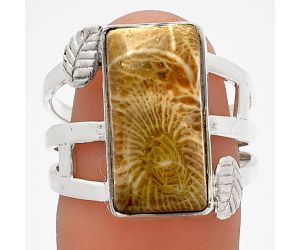 Flower Fossil Coral Ring size-8.5 SDR227728 R-1400, 9x17 mm
