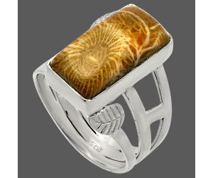 Flower Fossil Coral Ring size-8.5 SDR227728 R-1400, 9x17 mm