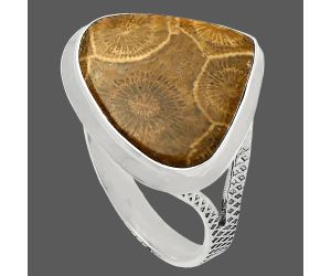 Flower Fossil Coral Ring size-10 SDR227836 R-1008, 18x19 mm
