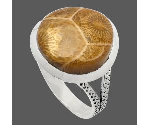 Flower Fossil Coral Ring size-9 SDR227841 R-1005, 15x16 mm