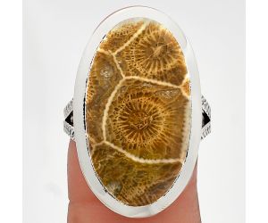 Flower Fossil Coral Ring size-8 SDR227843 R-1005, 14x25 mm