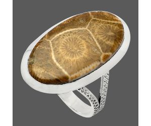 Flower Fossil Coral Ring size-8 SDR227843 R-1005, 14x25 mm