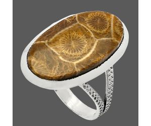 Flower Fossil Coral Ring size-9 SDR227866 R-1005, 14x24 mm