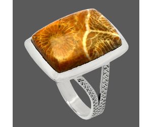 Flower Fossil Coral Ring size-8 SDR227874 R-1005, 13x17 mm