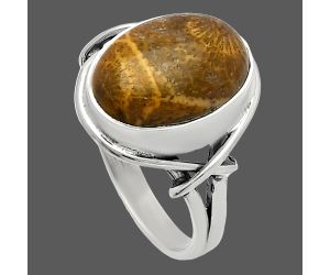 Flower Fossil Coral Ring size-7 SDR228076 R-1054, 10x14 mm