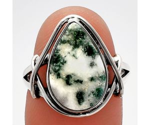 Tree Weed Moss Agate Ring size-7.5 SDR228191 R-1054, 10x15 mm