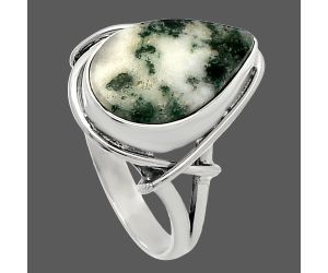 Tree Weed Moss Agate Ring size-7.5 SDR228191 R-1054, 10x15 mm
