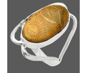 Flower Fossil Coral Ring size-8.5 SDR228316 R-1246, 11x19 mm