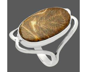 Flower Fossil Coral Ring size-7.5 SDR228437 R-1246, 12x21 mm