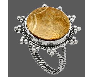 Flower Fossil Coral Ring size-10 SDR228512 R-1234, 16x16 mm