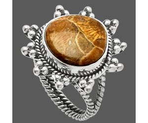 Flower Fossil Coral Ring size-7 SDR228534 R-1234, 13x13 mm