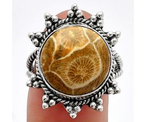 Flower Fossil Coral Ring size-8 SDR228548 R-1234, 15x15 mm