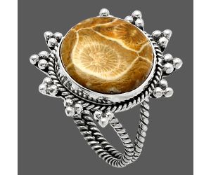 Flower Fossil Coral Ring size-8 SDR228548 R-1234, 15x15 mm