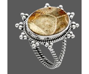 Flower Fossil Coral Ring size-8 SDR228570 R-1234, 13x16 mm
