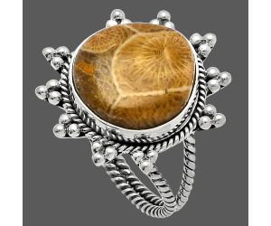 Flower Fossil Coral Ring size-8 SDR228604 R-1234, 15x15 mm