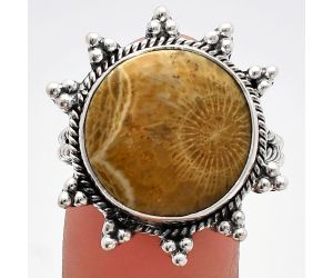 Flower Fossil Coral Ring size-10 SDR228613 R-1234, 16x16 mm