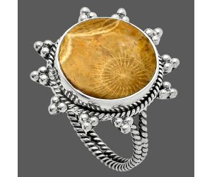 Flower Fossil Coral Ring size-10 SDR228613 R-1234, 16x16 mm