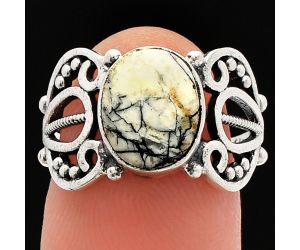 Authentic White Buffalo Turquoise Nevada Ring size-7 SDR228757 R-1309, 8x10 mm