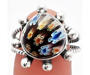 Millefiori Murano Glass Ring size-8 SDR228957 R-1268, 12x13 mm