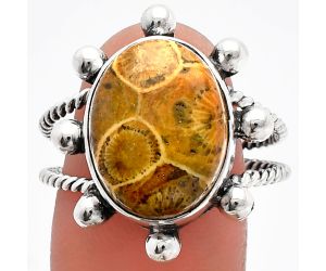 Flower Fossil Coral Ring size-9.5 SDR228985 R-1268, 12x16 mm