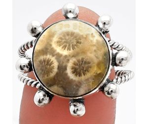Flower Fossil Coral Ring size-8 SDR229068 R-1268, 13x13 mm