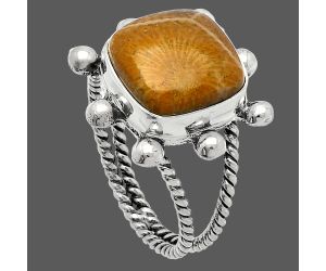 Flower Fossil Coral Ring size-9 SDR229101 R-1268, 12x12 mm