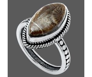 Flower Fossil Coral Ring size-6 SDR229312 R-1066, 8x16 mm